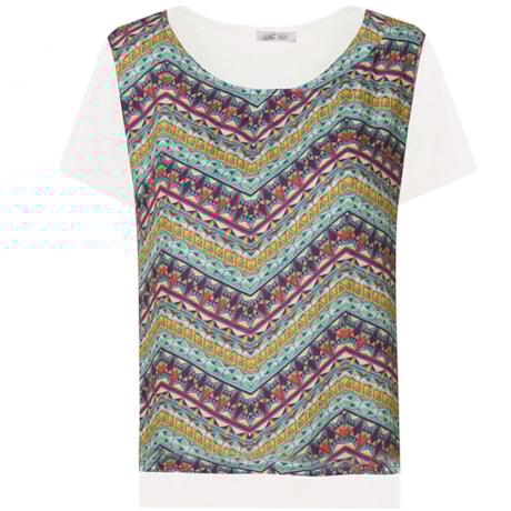 BLUSA EM TECIDO ESTAMPADO NA FRENTE E MALHA COSTAS E BARRA - PRETO BLUSA EM TECIDO ESTAMPADO NA FRENTE E MALHA COSTAS E BARRA - PRETO