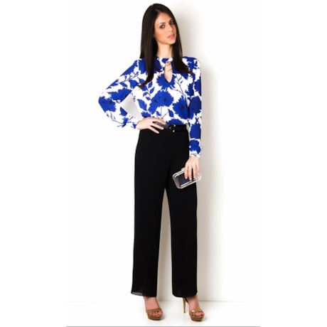 BLUSA ESTAMPADA M/L ABERTURA NO DECOTE - AZUL ROYAL BLUSA ESTAMPADA M/L ABERTURA NO DECOTE - AZUL ROYAL