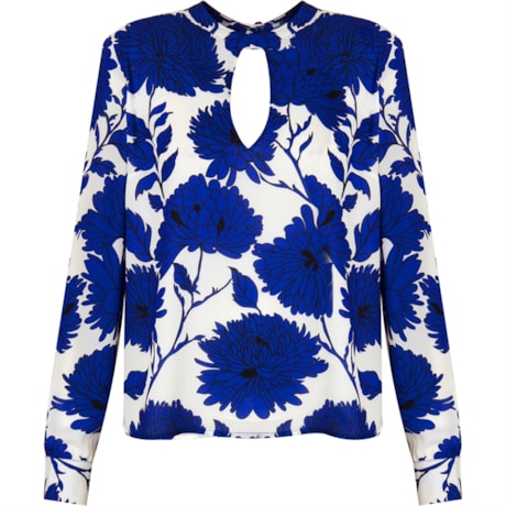 BLUSA ESTAMPADA M/L ABERTURA NO DECOTE - AZUL ROYAL BLUSA ESTAMPADA M/L ABERTURA NO DECOTE - AZUL ROYAL