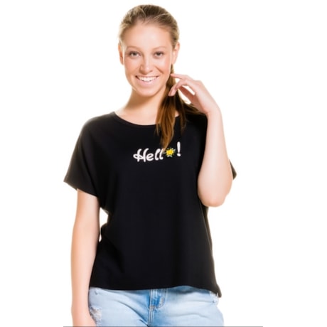 BLUSA HELLO CAPITOLLIUM DETALHE BORDADO - PRETO