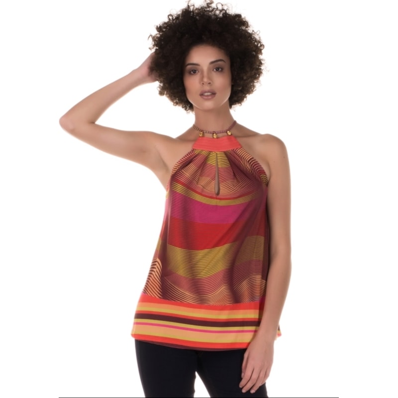 BLUSA JERSEY ONDAS ALPHORRIA CAVA AMERICANA DETALHE COURO - VERMELHO