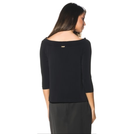 BLUSA JERSEY RECORTES ALPHORRIA  OMBRO A OMBRO MANGA 3/4 - PRETO
