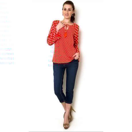 BLUSA LEVE SINO RAGLAN MIX ESTAMPA POIS E PETIT POIS - VERMELHO BLUSA LEVE SINO RAGLAN MIX ESTAMPA POIS E PETIT POIS - VERMELHO