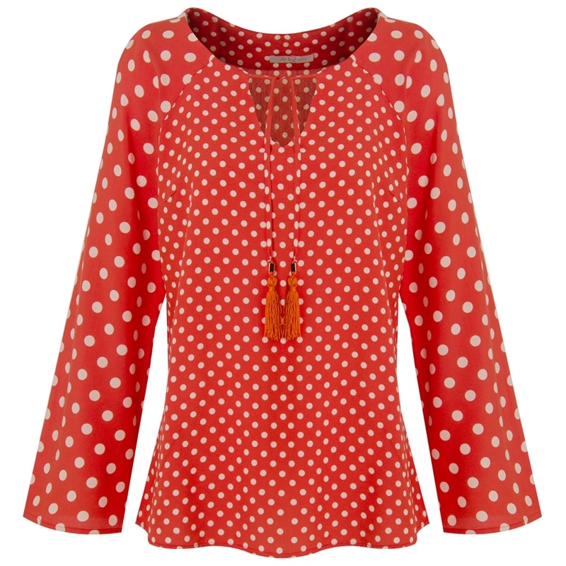BLUSA LEVE SINO RAGLAN MIX ESTAMPA POIS E PETIT POIS - VERMELHO