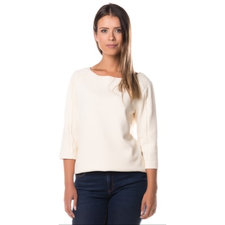 BLUSA LILLA KA BÁSICA GOLA CANOA DETALHE RECORTES - OFF WHITE