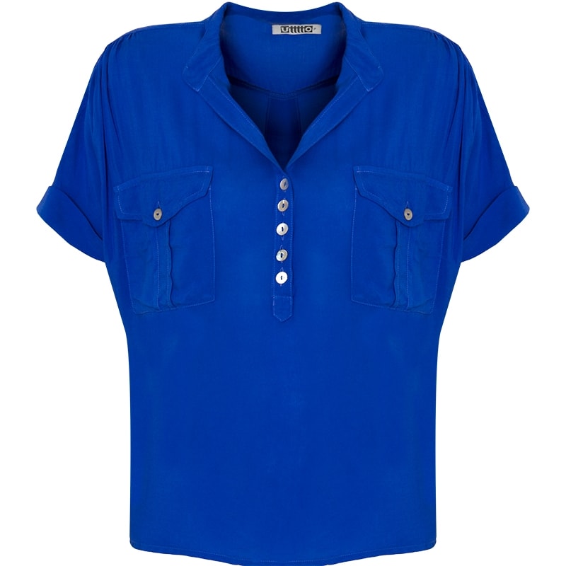 BLUSA M/C MULLET AMPLA C/ DOIS BOLSOS - AZUL