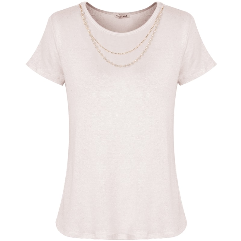BLUSA MALHA COLAR DE PÉROLAS/ CORRENTE M/C - OFF WHITE