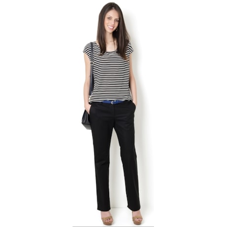 BLUSA MALHA COM SHIFFON LISTRADO - P&B BLUSA MALHA COM SHIFFON LISTRADO - P&B