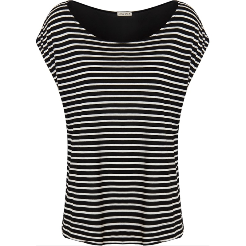BLUSA MALHA COM SHIFFON LISTRADO - P&B