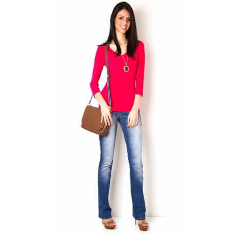 BLUSA MALHA DECOTE V MANGAS 3/4 JOUR - PINK BLUSA MALHA DECOTE V MANGAS 3/4 JOUR - PINK