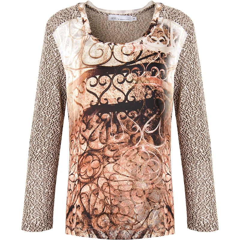 BLUSA MANGA / COSTAS TRICOT - MARROM