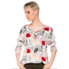 BLUSA MOÇA BONITA ESTAMPA FOLHAS DECOTE V COM TIRAS E MANGA LONGA COM DETALHE GUIPURE - OFF WHITE