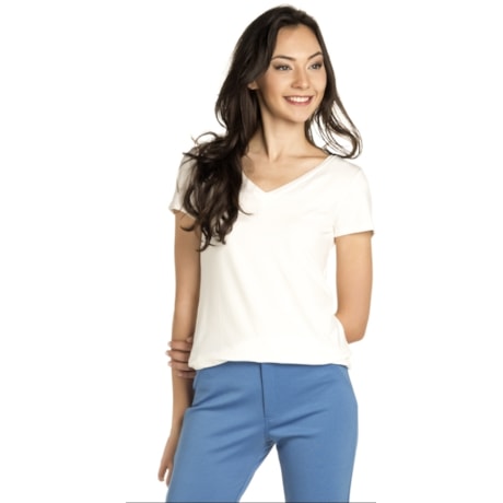 BLUSA NICE CLUB BÁSICA  DECOTE V - OFF WHITE