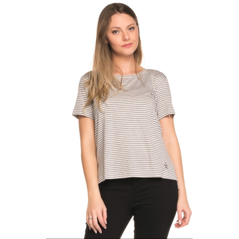 BLUSA NICE CLUB MALHA LISTRADA - CINZA