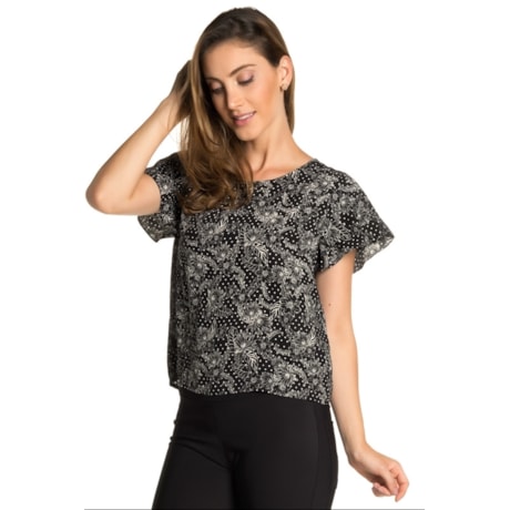 BLUSA NICE CLUB  MANGA BABADO - PRETO BLUSA NICE CLUB  MANGA BABADO - PRETO