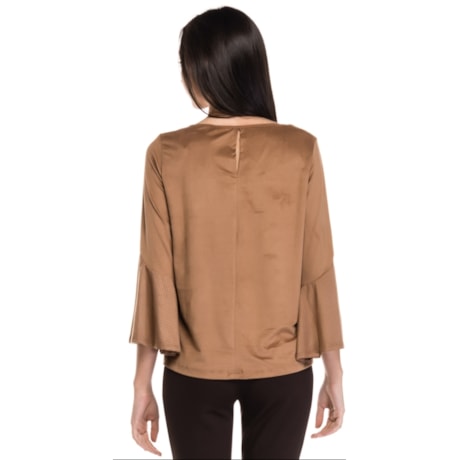 BLUSA NICE CLUB SUEDE MANGA FLARE 7/8 DECOTE CANOA - CAMELO