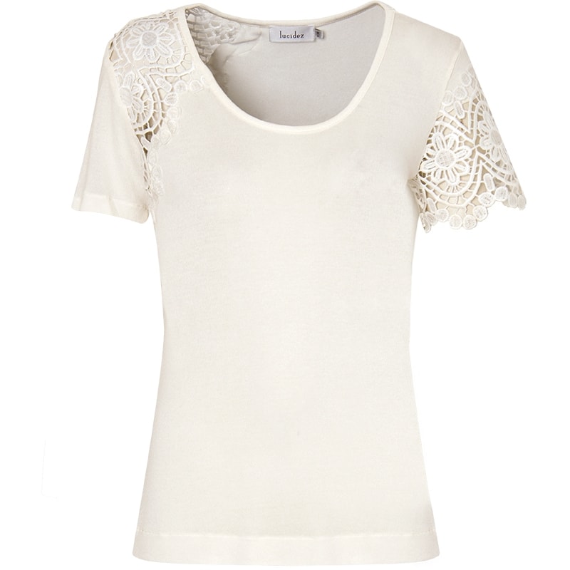 BLUSA PATY MALHA MANGA GUIPURE M/C - OFF WHITE