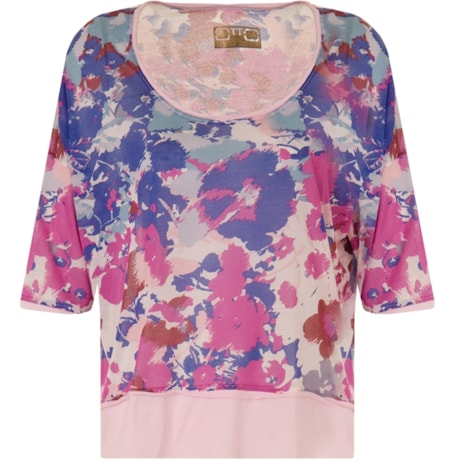 BLUSA PELE DE OVO AMPLA MANGA 3/4 VARIAS ESTAMPAS CAROLINA - ROSA
