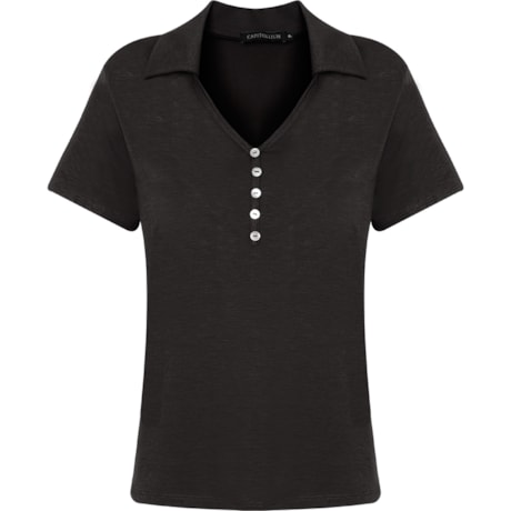 BLUSA POLO QUADRADA C/ BOTÕES - PRETO