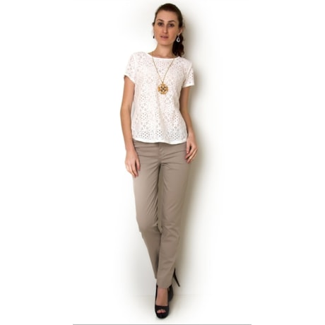 BLUSA RENDA M/C GOLA CARECA - OFF WHITE