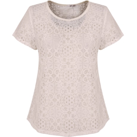 BLUSA RENDA M/C GOLA CARECA - OFF WHITE