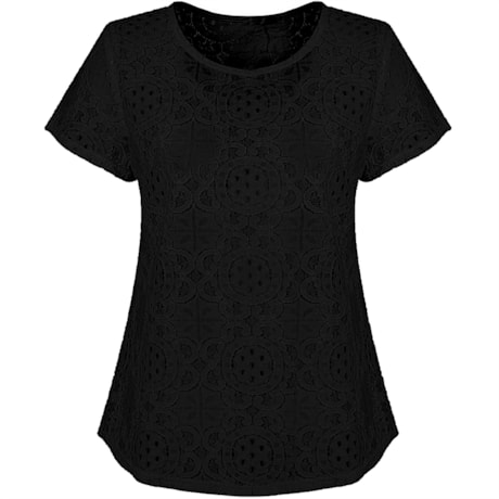 BLUSA RENDA M/C GOLA CARECA - PRETO