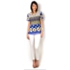 BLUSA SILK TOUCH MARGARIDAS DECOTE VAZADO CONCEIÇÃO - AZUL