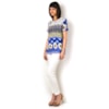 BLUSA SILK TOUCH MARGARIDAS DECOTE VAZADO CONCEIÇÃO - AZUL
