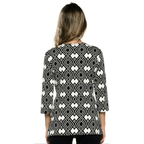 BLUSA SIMPLE LIFE TRASPASSADA DRAPEADO GEOMÉTRICA - P&B