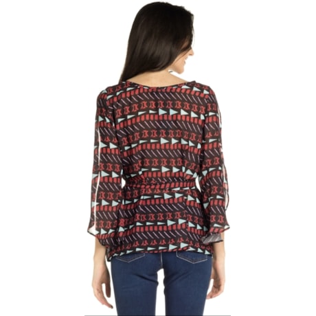 BLUSA STATI UNITI ESTAMPA GRAFICA MANGA ABERTA - PRETO
