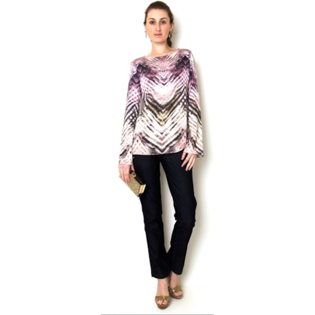 BLUSA TOQUE DE SEDA ESTAMPA ABSTRATA GWEN - ROSA