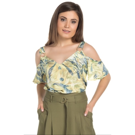 BLUSA TRIBECA ESTAMPADA ALÇA COM ARGOLAS - VERDE