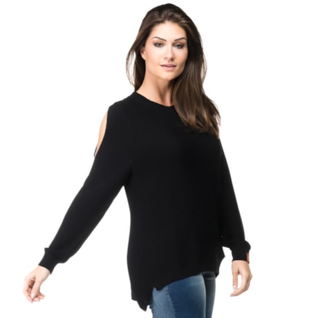 BLUSA TRICÔ ABENÇÃO  OMBRO VAZADO - PRETO