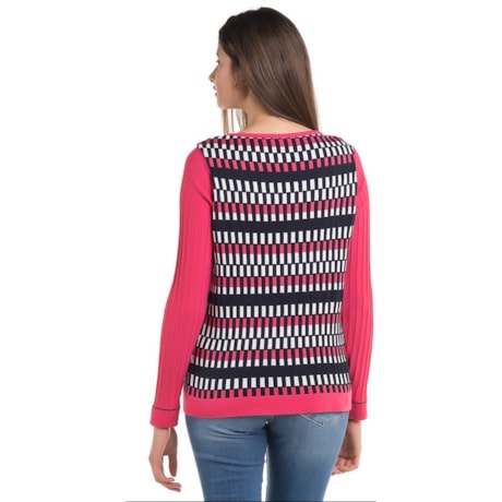 BLUSA TRICO ABICCI MODAL JACQUARD QUADRICULADA - ROSA