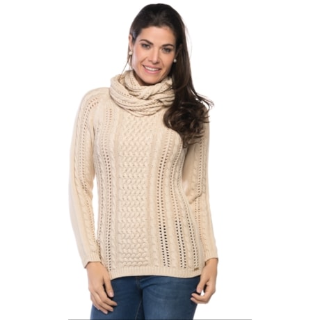 BLUSA TRICÔ AMBICIONE TRANÇAS GOLA AVULSA - BEGE