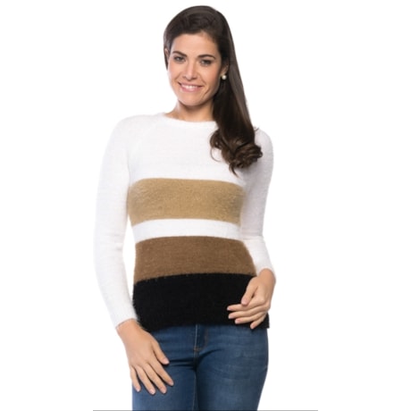 BLUSA TRICÔ BANANA CAFÉ SOFT TRICOLOR - OFF WHITE