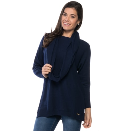 BLUSA TRICÔ DE LÃ AMBICIONE AMPLA GOLA AVULSA - MARINHO