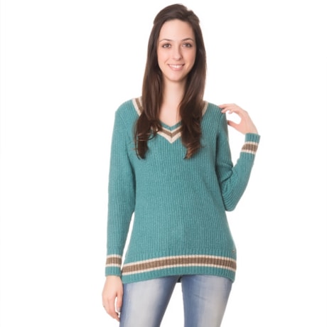 BLUSA TRICÔ GOLA V A BENÇÃO BICOLOR - MENTA