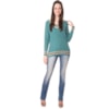 BLUSA TRICÔ GOLA V A BENÇÃO BICOLOR - MENTA