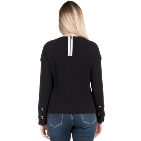 BLUSA TRICO JOY FULL PONTO INGLES ZÍPER E ILHÓS - PRETO BLUSA TRICO JOY FULL PONTO INGLES ZÍPER E ILHÓS - PRETO