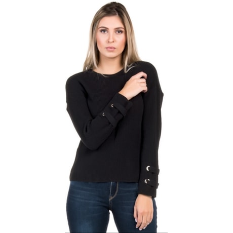 BLUSA TRICO JOY FULL PONTO INGLES ZÍPER E ILHÓS - PRETO BLUSA TRICO JOY FULL PONTO INGLES ZÍPER E ILHÓS - PRETO