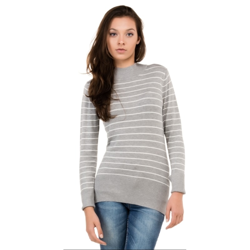 BLUSA TRICÔ TRIBECA CANELADA GOLA ALTA - CINZA