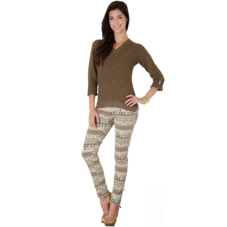 BLUSA TRICOT ALGODÃO COM TACHAS MILITAR - MILITAR BLUSA TRICOT ALGODÃO COM TACHAS MILITAR - MILITAR
