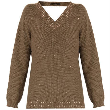 BLUSA TRICOT ALGODÃO COM TACHAS MILITAR - MILITAR BLUSA TRICOT ALGODÃO COM TACHAS MILITAR - MILITAR