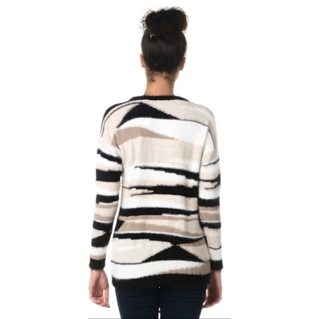 BLUSA TRICOT AMBICIONE JACQUARD MIX FIOS EFEITO LISTRAS - BEGE