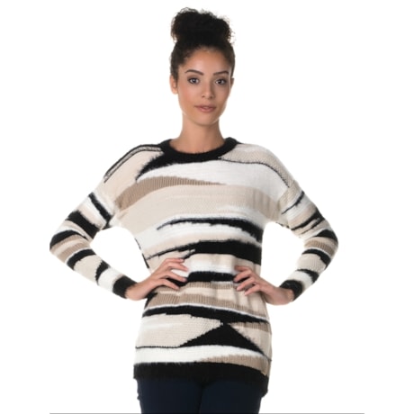 BLUSA TRICOT AMBICIONE JACQUARD MIX FIOS EFEITO LISTRAS - BEGE BLUSA TRICOT AMBICIONE JACQUARD MIX FIOS EFEITO LISTRAS - BEGE