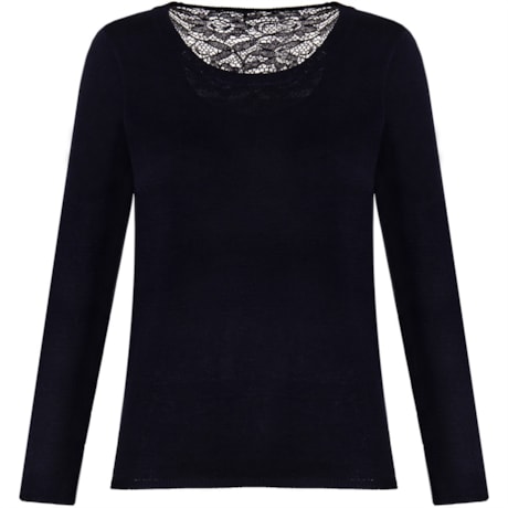 BLUSA TRICOT COSTAS EM RENDA - MARINHO