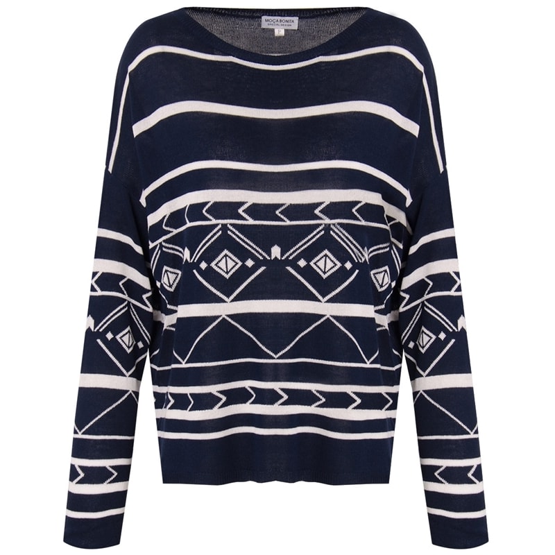 BLUSA TRICOT ETNICO CROPPED M/L - MARINHO