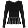 BLUSA TRICOT MODAL DETALHE COURO - PRETO
