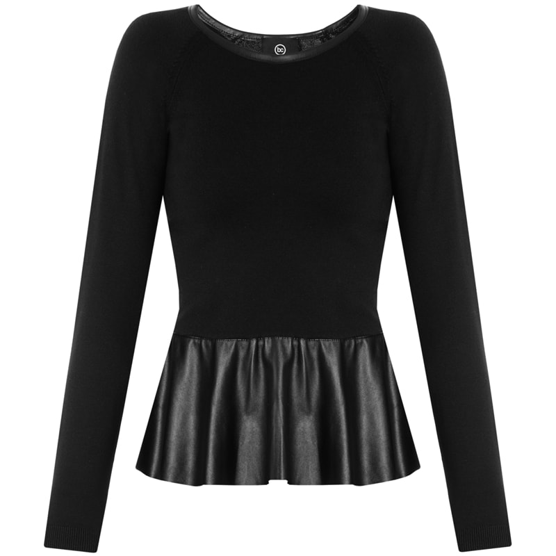 BLUSA TRICOT MODAL DETALHE COURO - PRETO